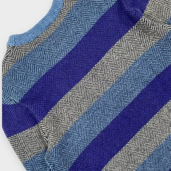 $59 Gap Sweater Mens Extra Large Lambs Wool Blue Striped Blend Herringbone - Picture 7 of 11
